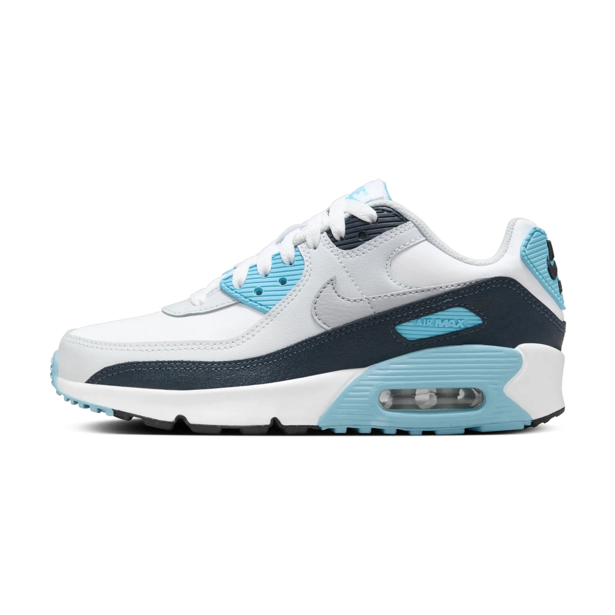 Nike Air Max 90 White Baltic Blue Armory Navy Wolf Grey (GS)