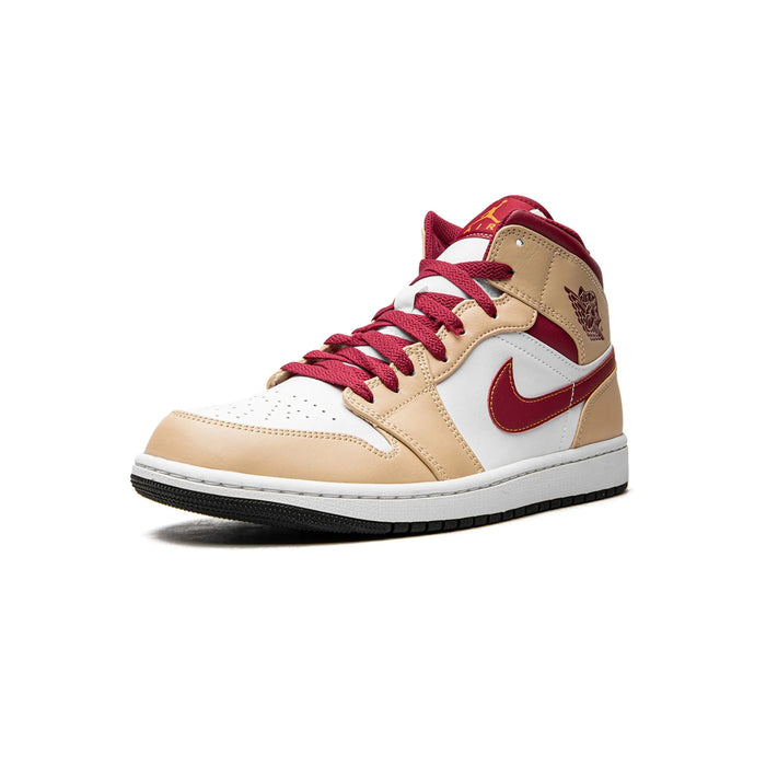 Jordan 1 Mid Light Curry Cardinal