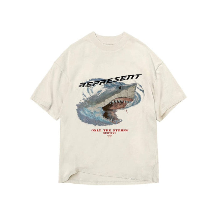 Represent Only The Strong Survive Shark T-Shirt Vintage White
