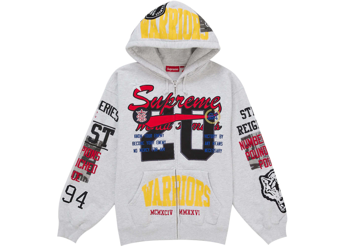 Supreme Warriors Applique Zip Up Hooded Sweatshirt Ash Grey