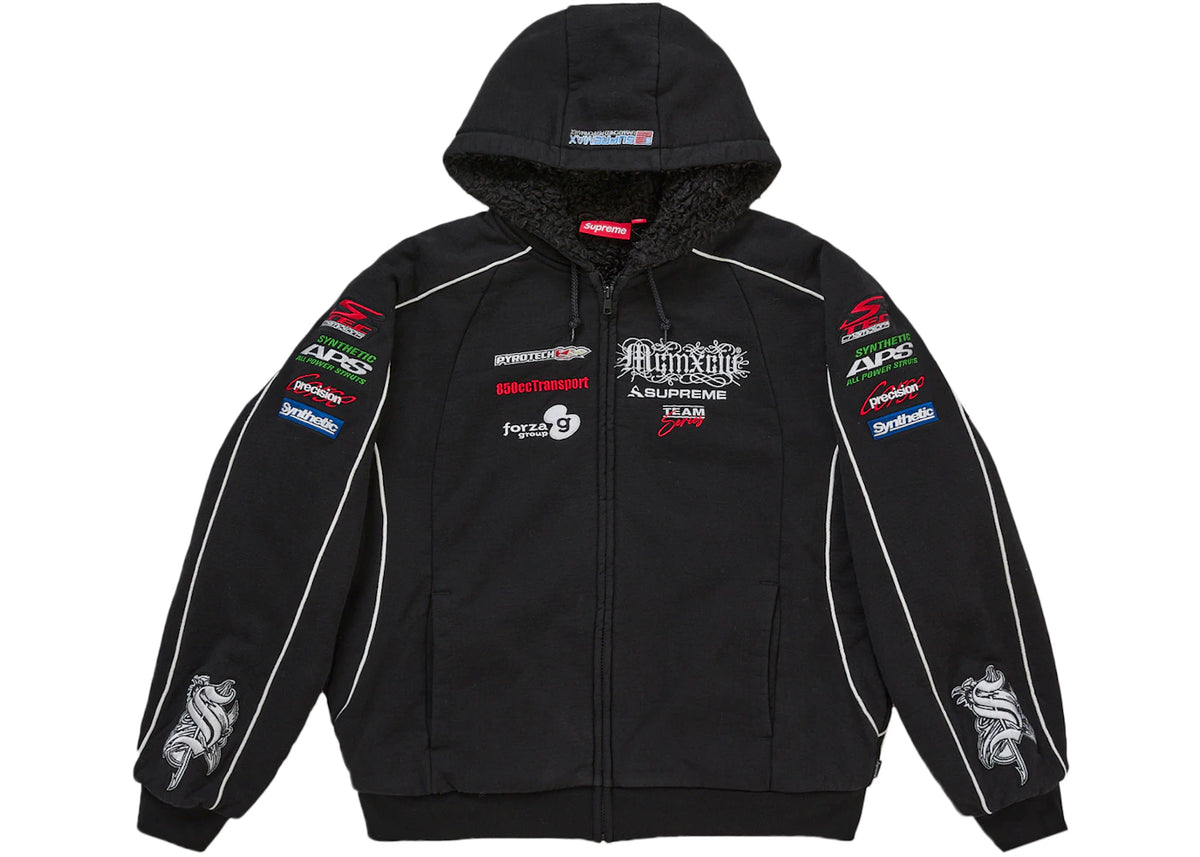 Supreme Racing Lined Zip Up Hooded Sweatshirt Black
